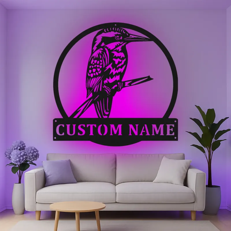 Custom Kingfisher Led Light Metal Wall Art Personalized Nature Lover Gift Living Room or Garden Decor