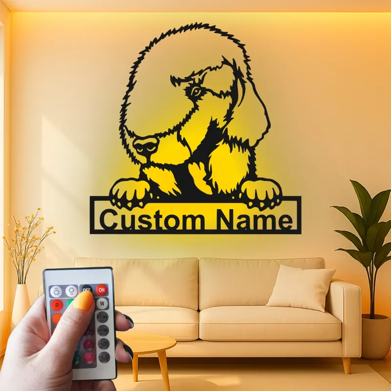 Insegna in metallo personalizzata con luce LED a forma di cane pastore regalo per amanti dei cani decorazione per soggiorno 1