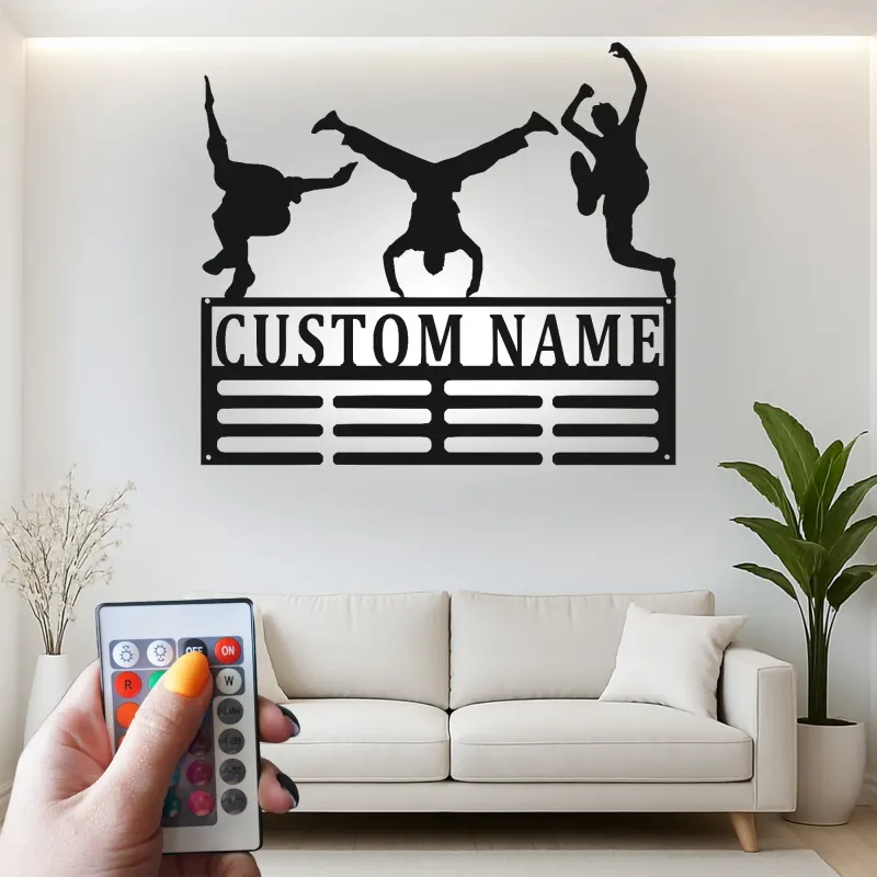 Cartel de metal personalizado con luz LED Breakdancer, regalo personalizado para bailarines, decoración de estudio de danza