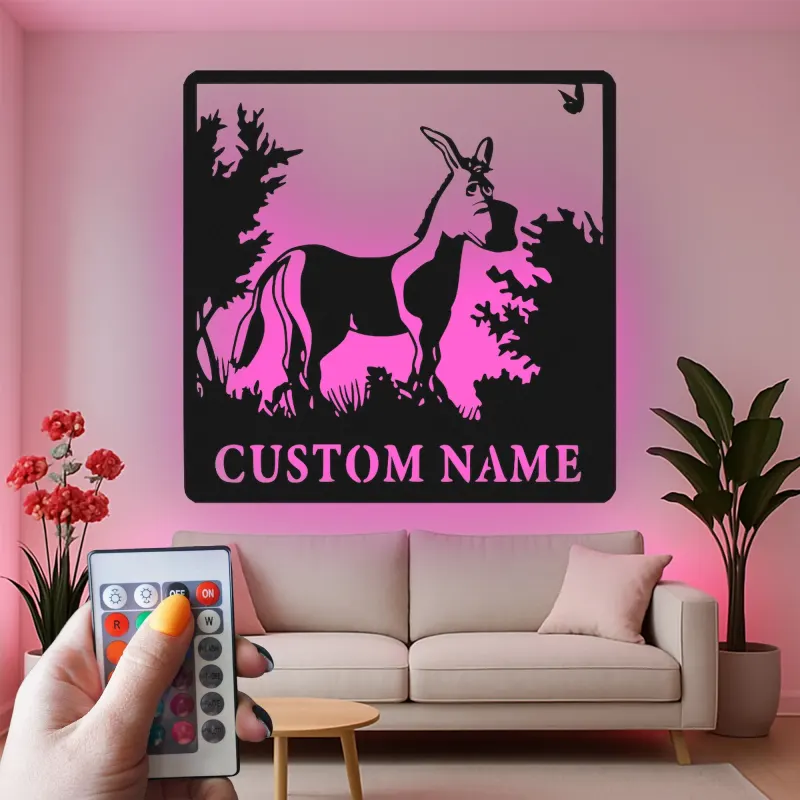 Cartel de metal LED personalizado Burro Regalo rústico para decoración del hogar para amantes de los animales