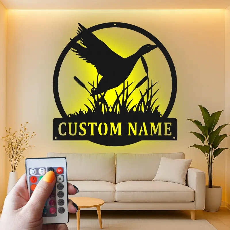 Cartel de metal LED de silueta de pato personalizado Regalo para amantes de la naturaleza Decoración rústica del hogar