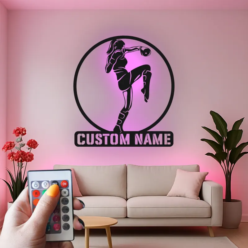Custom Kickboxer Led Light Metal Wall Art Personalized Gift for Martial Arts Enthusiasts Gym or Home Decor