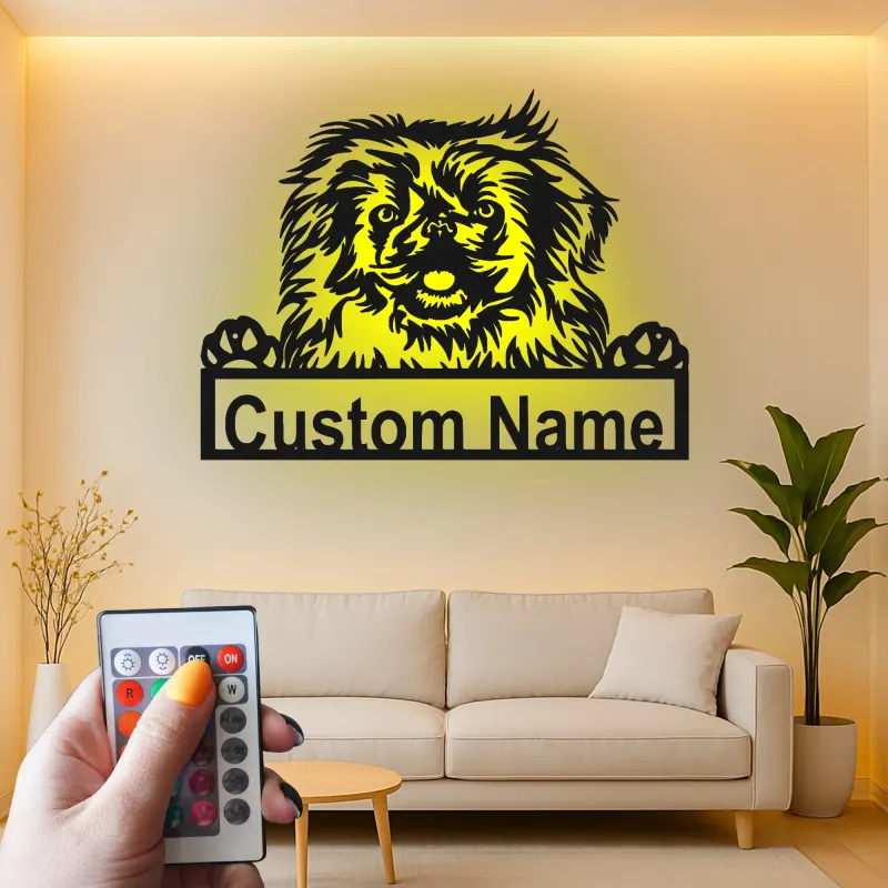 Custom Pekingese LED Sign | Personalized Dog Metal Wall Art | Pet Portrait Memorial Gift for Dog Lovers