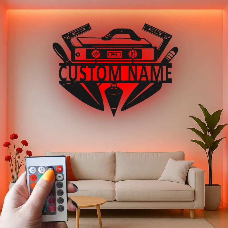 Custom Carpenter Tools Led Light Metal Wall Art Personalized Gift for Woodworkers Workshop Decor 1