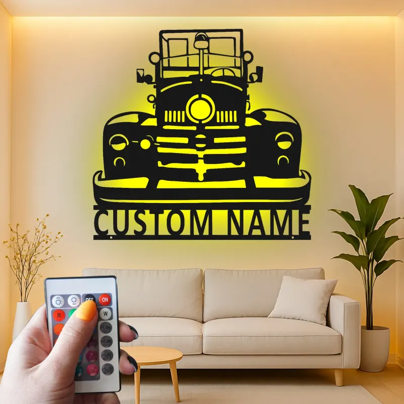 Personalisierte Vintage-Truck LED-Licht Metall-Wandkunst Geschenk für Auto-Enthusiasten Garagen-Dekor