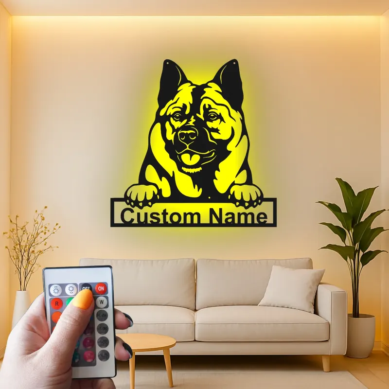Custom Akita Led Light Metal Wall Art Personalized Dog Lover Gift Living Room Pet Decor