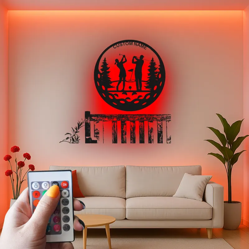 Custom Golf Couple Metal Sign | Personalized Golfer LED Wall Art | Unique Anniversary Gift for Golfers | Home Bar Decor