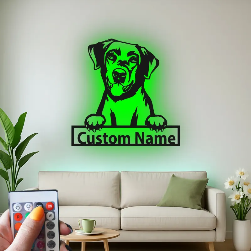 Insegna in metallo LED personalizzata per cani - Regalo per genitori di animali - Decorazione per soggiorno per amanti dei cani 1