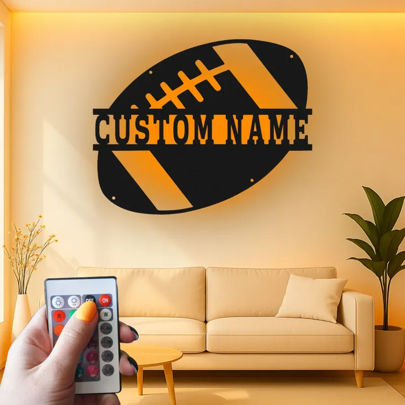 Custom Football LED Sign | Personalized Metal Name Art for Game Room | Athlete Gift & Boys Room Decor