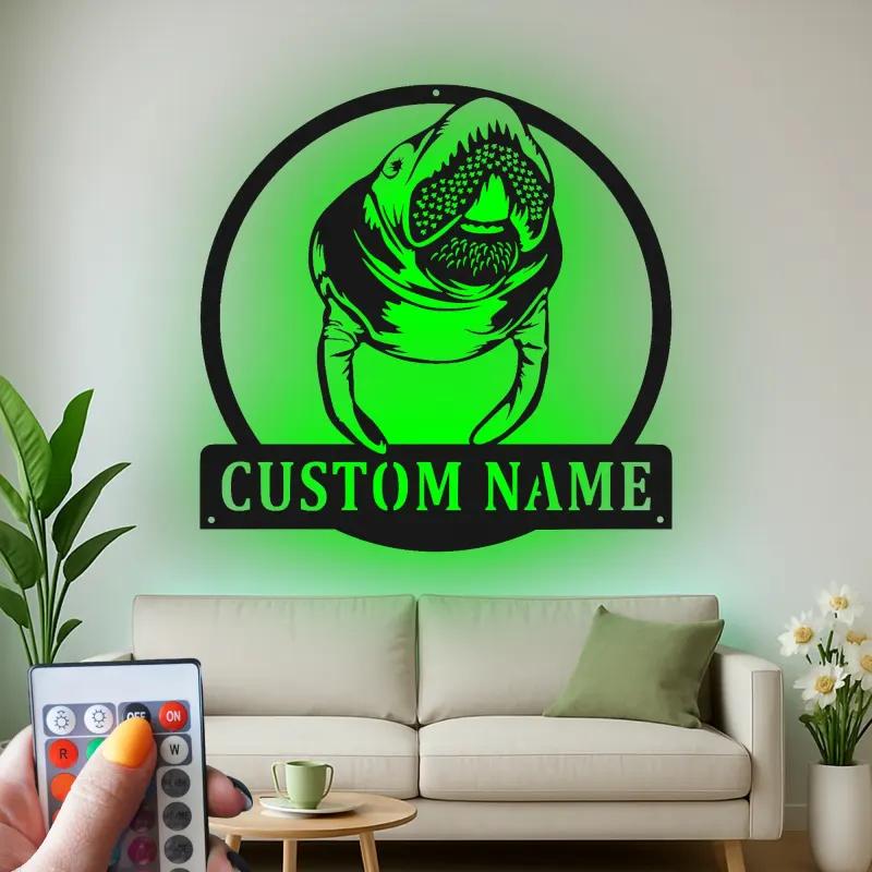 Manatee LED Metal Wall Art | Personalized Sea Cow Name Sign | Custom Nautical Decor for Beach House & Ocean Lovers