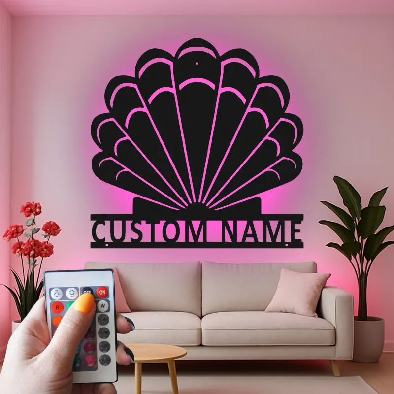 Panneau LED en forme de coquillage personnalisé | Décoration murale en métal sur mesure | Décor nautique pour maison de plage | Cadeau pour maison côtière
