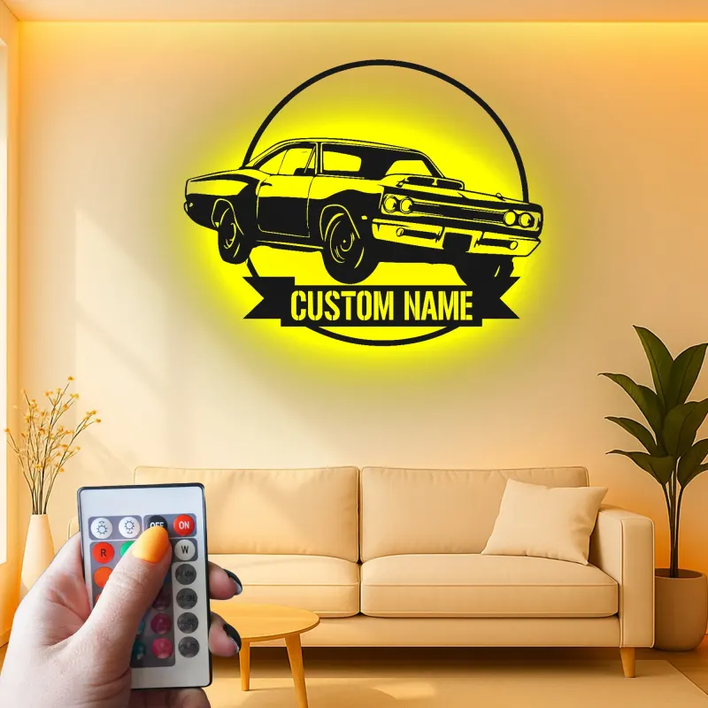 Insegna in metallo LED personalizzata per auto sportive - Regalo per appassionati di auto, decorazione per garage o stanza da uomo
