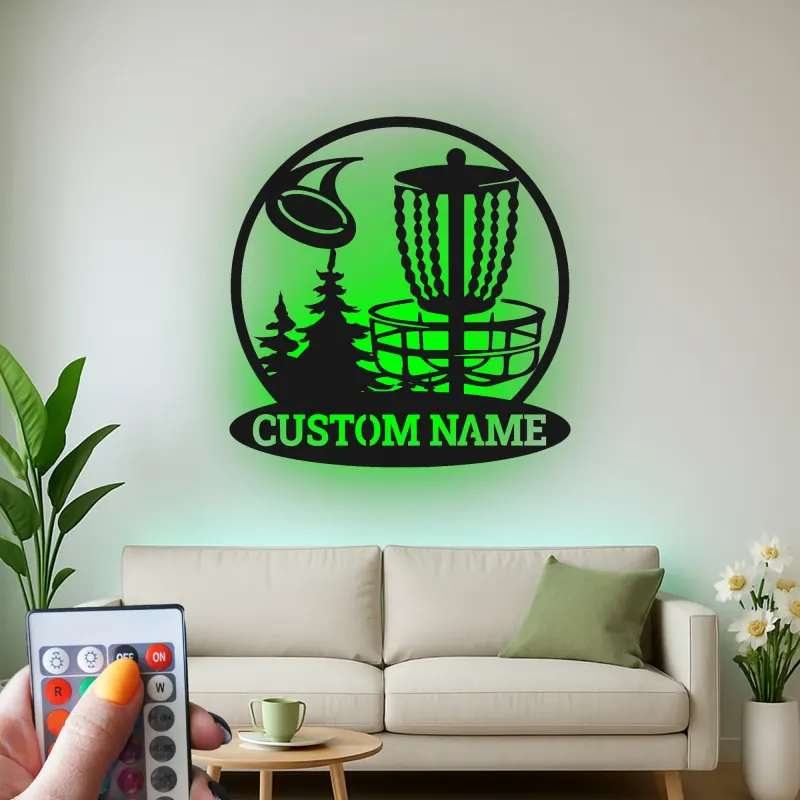 Décoration murale en métal LED personnalisée pour panier de disc golf - Cadeau pour les golfeurs