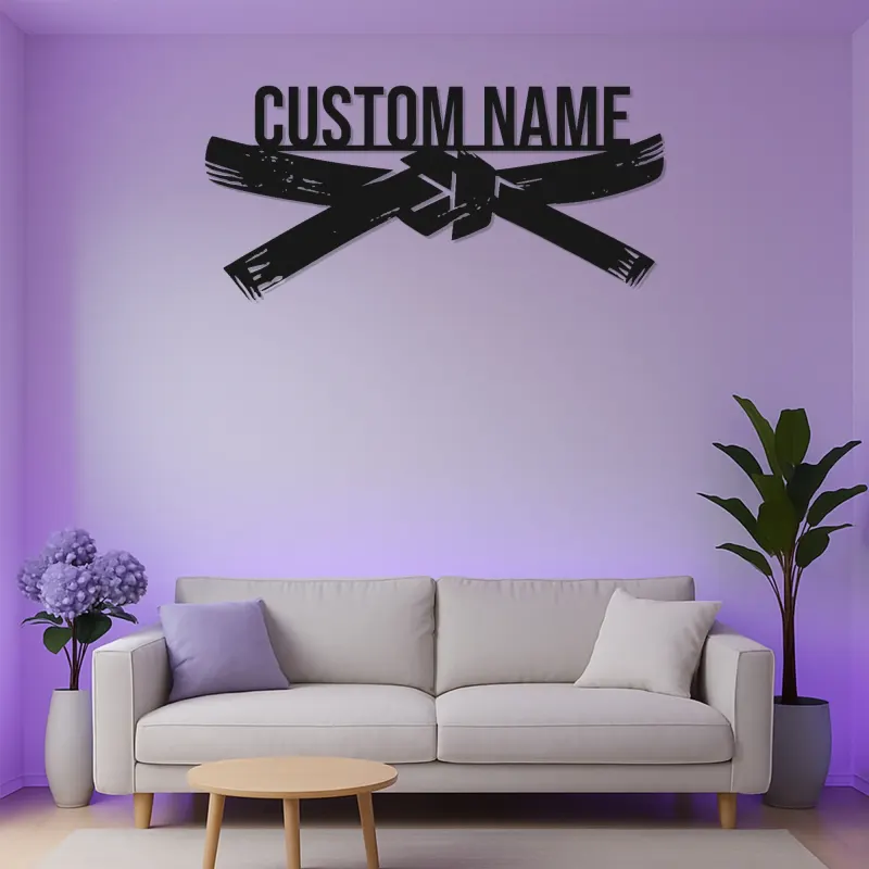 Décoration murale LED d'arts martiaux | Panneau en métal ceinture noire personnalisé pour décor de dojo et studio | Cadeau pour instructeur de Karate