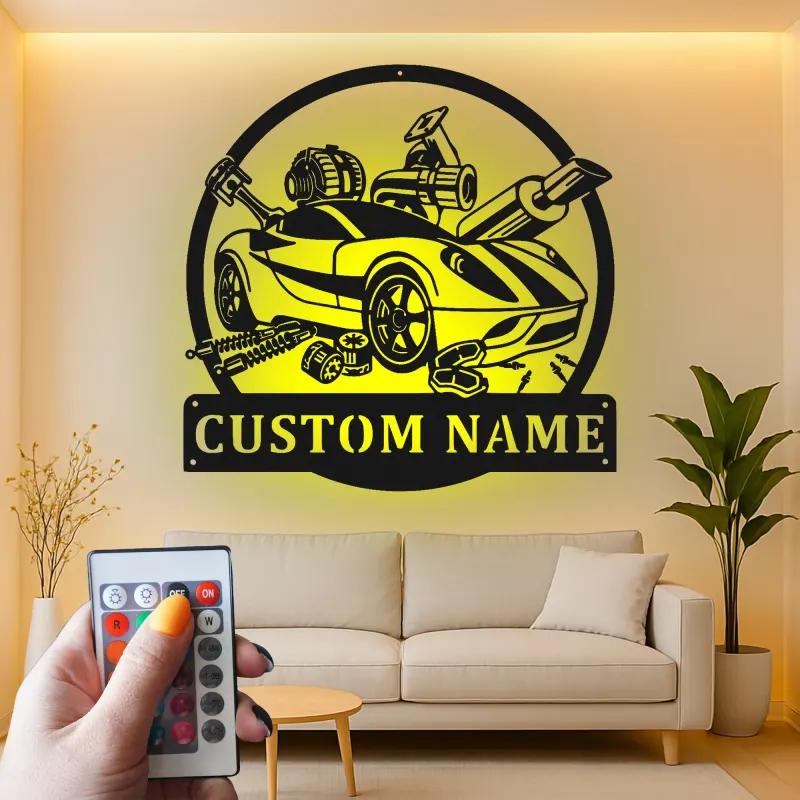 Insegna in metallo personalizzata con luce LED per auto sportive regalo per appassionati di auto decorazione garage o man cave