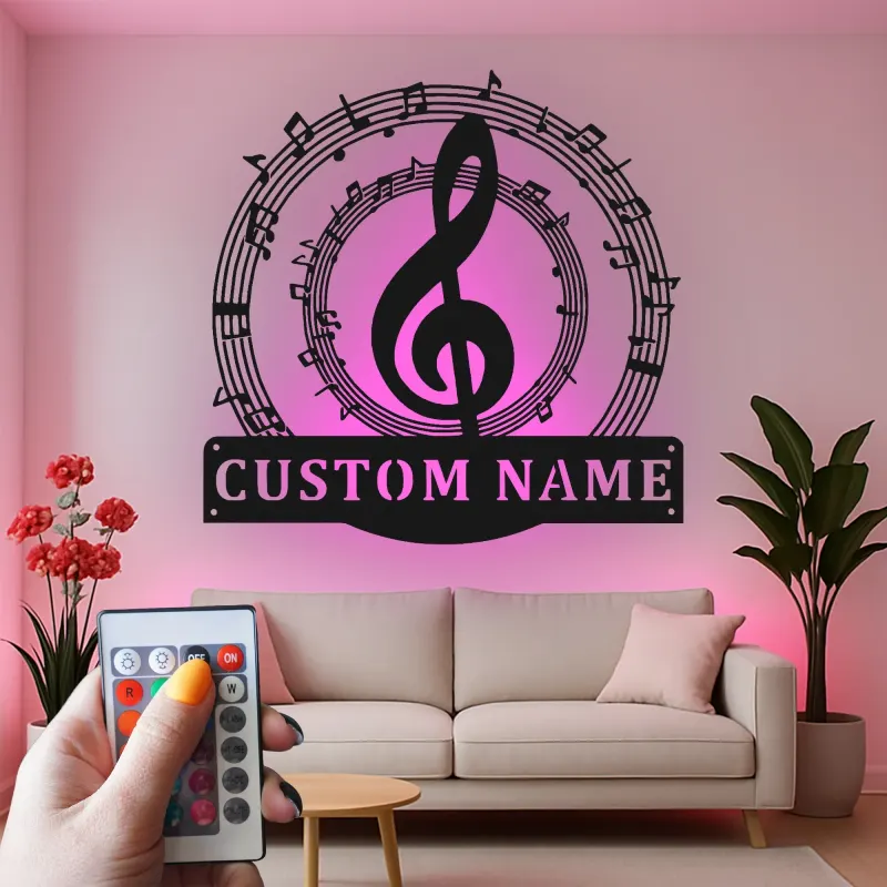 Personalized Treble Clef LED Sign | Custom Music Note Metal Art | Studio Wall Decor for Musicians