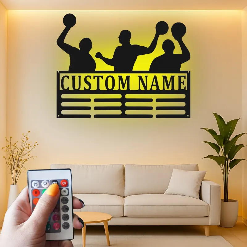 Décoration murale en métal personnalisée avec éclairage LED pour joueurs de basketball - Cadeau personnalisé pour fans de sport