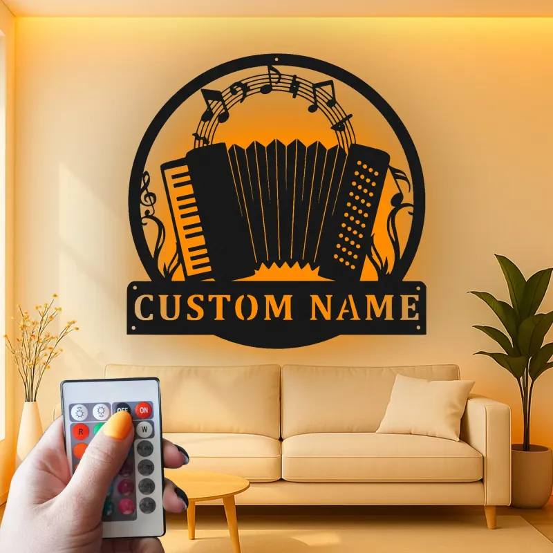 Custom Accordion Led Light Metal Wall Art Personalized Musician Gift Music Room Decor for Accordion Lovers