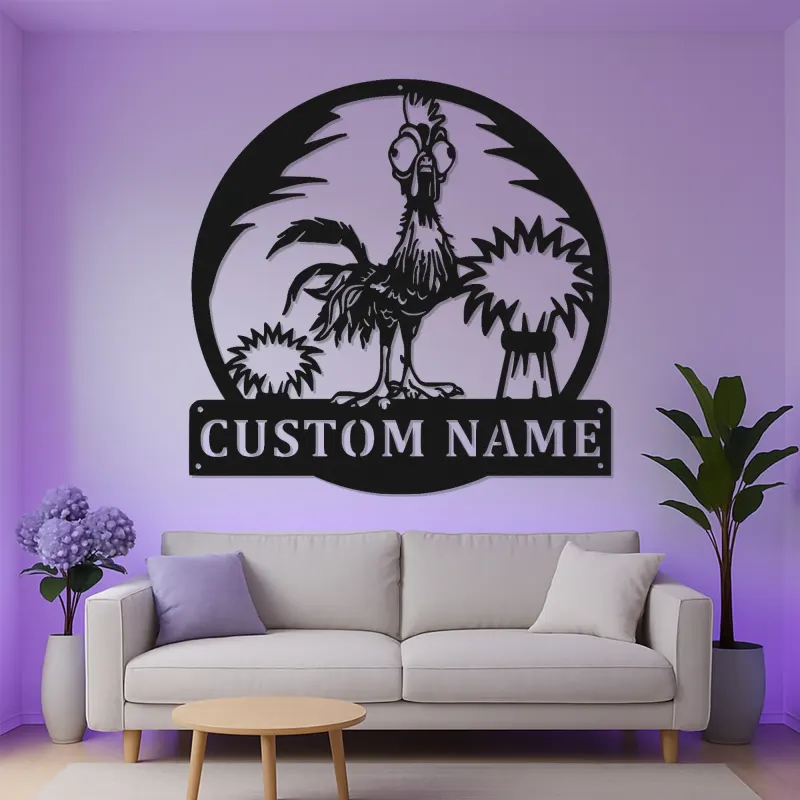 Cartel de Metal Personalizado de Gallo | Decoración LED Personalizada para Gallinero | Arte Mural Divertido para Granjero