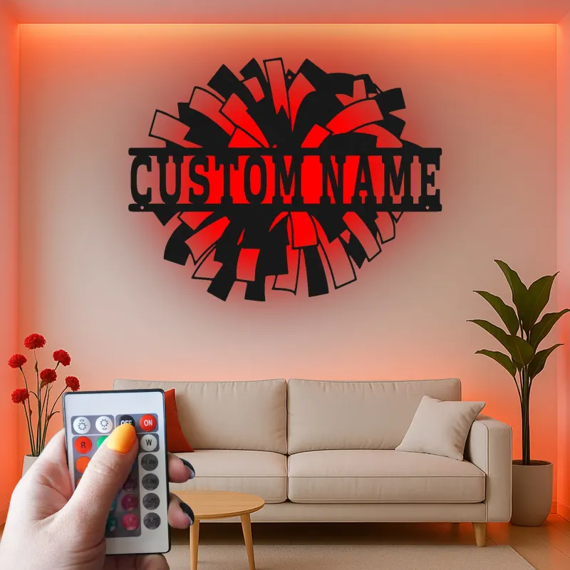 Insegna in metallo LED a pom pom di cheerleading regalo personalizzato per cheerleader decorazione camera o sala giochi