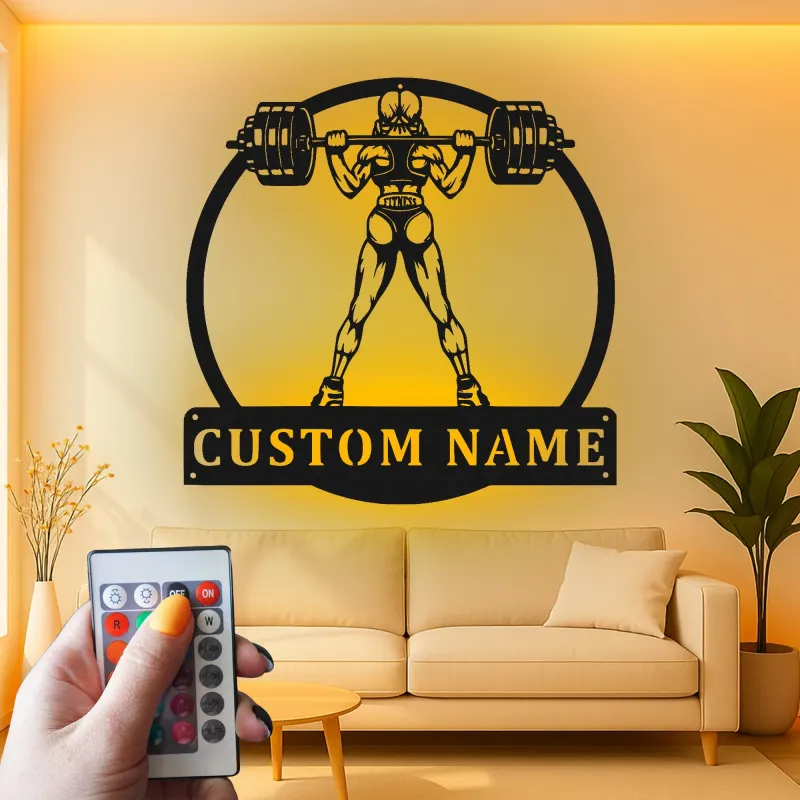 Insegna in metallo personalizzata per sollevatrice LED - Regalo fitness per lei - Decorazione palestra per appassionati di forza