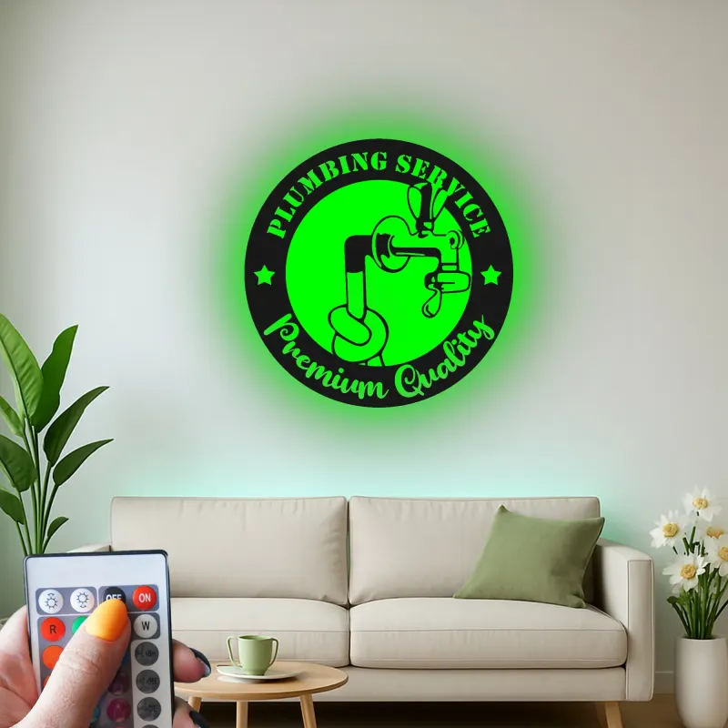 Custom Plumber Sign with LED | Metal Wall Art for Plumbing Service | Retro Garage & Man Cave Decor
