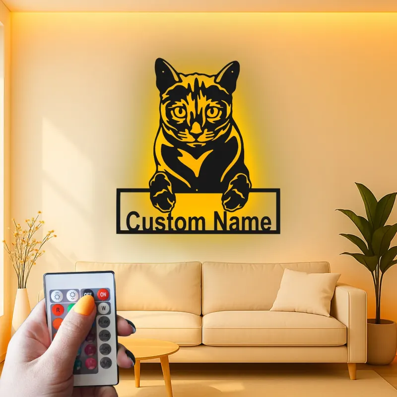 Cartel de metal LED de gato personalizado, regalo para amantes de mascotas, decoración para salón