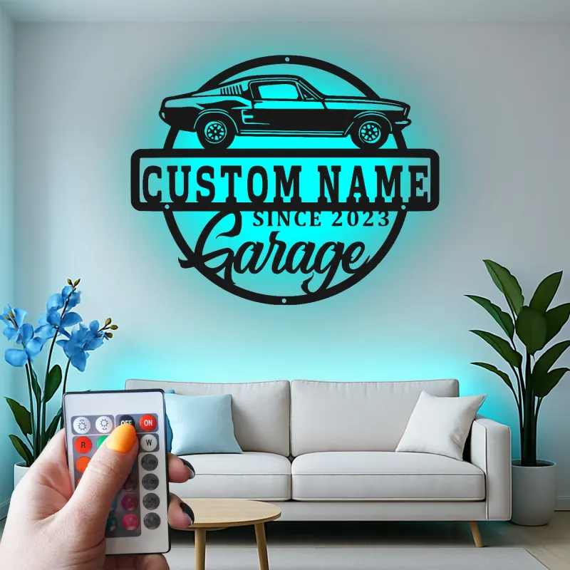 Insegna in metallo LED personalizzata per garage con auto muscolare regalo per appassionati di auto decorazione man cave