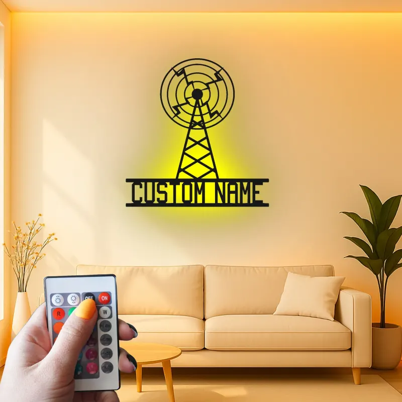 Personalisierte LED Metall-Wandkunst eines Funkmastes | Individuelles Retro-Broadcasting-Schild | Vintage Radio Antenne Dekor für Studio & Büro