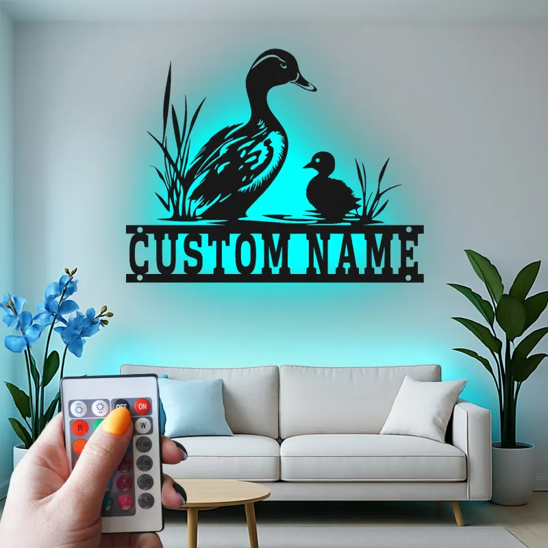Custom Duck Family Led Light Metal Wall Art Personalized Nature Lover Gift Bedroom or Nursery Decor