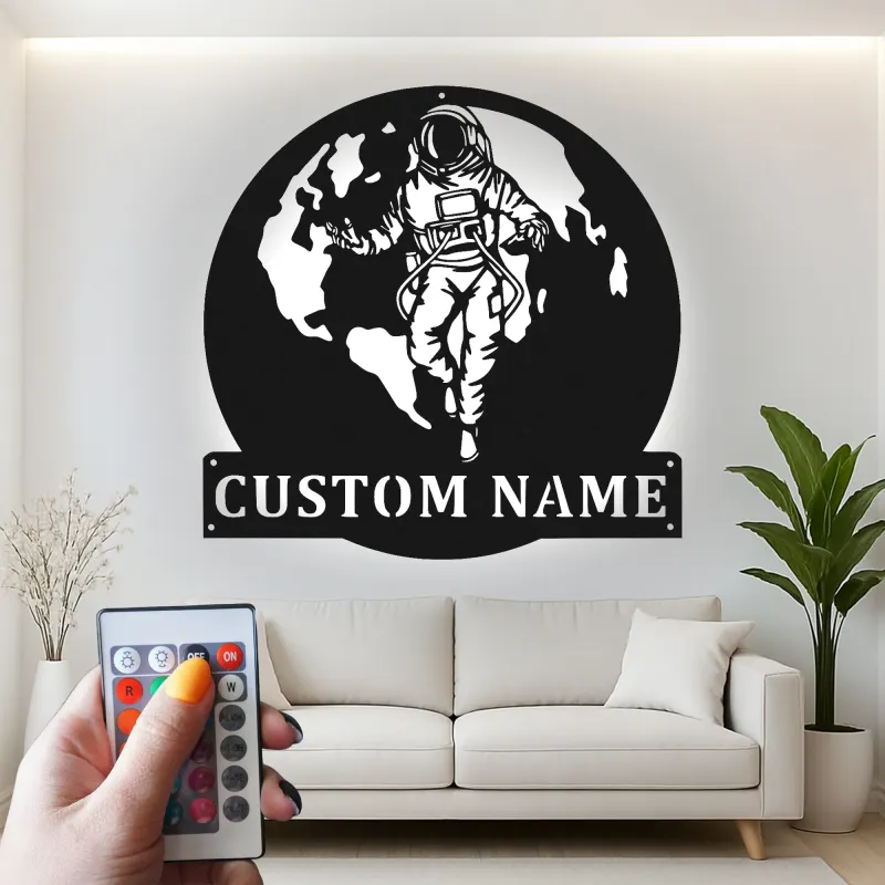 Décoration murale en métal avec rétroéclairage d'astronaute - Cadeau pour amoureux de l'espace, décoration de chambre ou de bureau