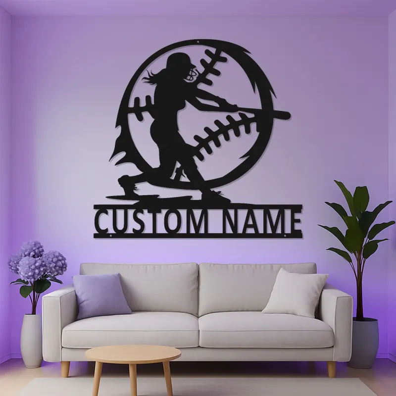 Softball Player Custom Name Sign | LED Metal Wall Art for Athlete's Room | Personalized Sports Decor Gift