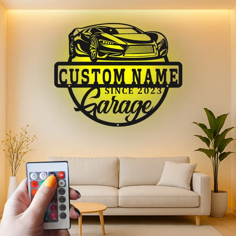 Custom Sports Car Led Light Metal Wall Art Personalized Garage Gift for Car Enthusiasts Man Cave Decor