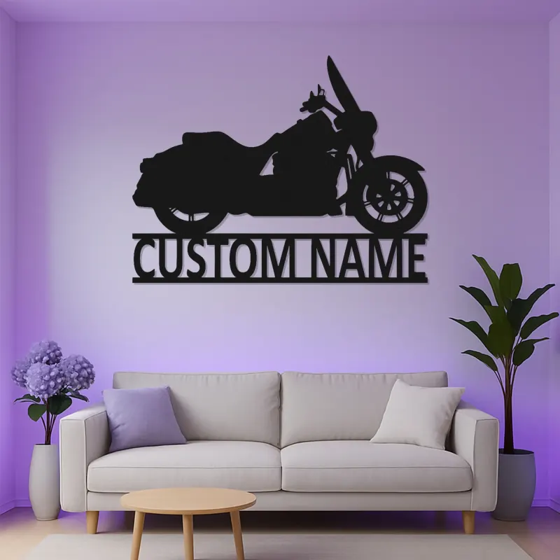 Custom Cruiser Motorcycle LED Sign | Black Metal Wall Art | Personalized Biker Silhouette | Man Cave Decor & Garage Gift for Him