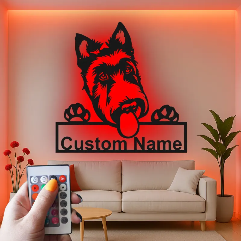 Personalisierte LED-beleuchtete Metall-Wandkunst mit Deutschem Schäferhund – Geschenk für Hundeliebhaber, Wohn- oder Tierbereich