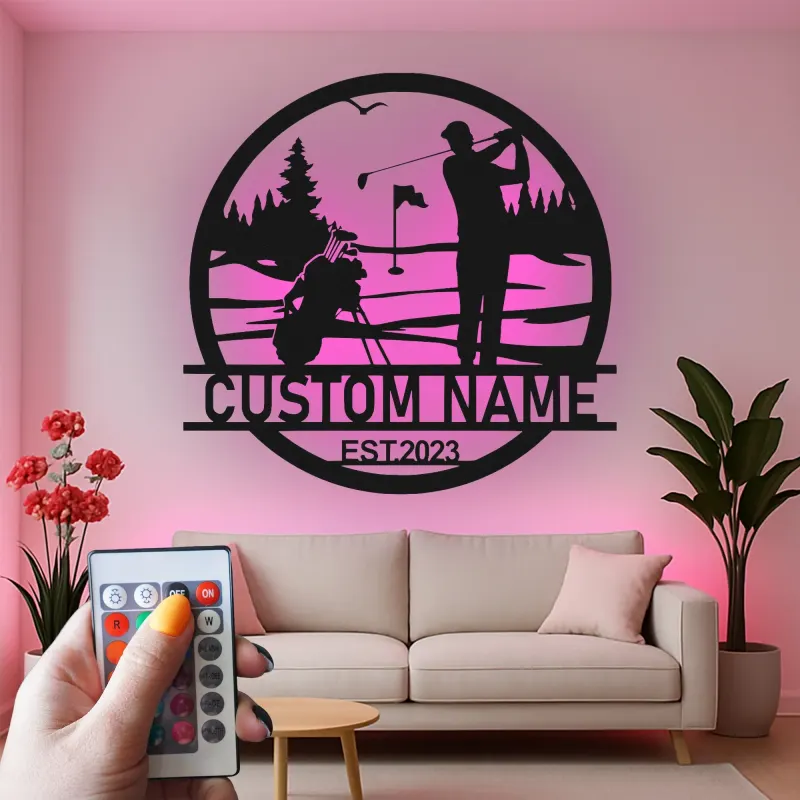 Custom Golf LED Sign | Personalized Metal Wall Art for Man Cave | Backlit Golfer Decor Gift for Husband