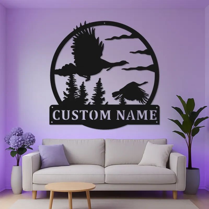 Insegna LED in metallo per caccia alle anatre personalizzata | Regalo per cacciatore personalizzato | Decor rustico per parete di baita | Arte per man cave