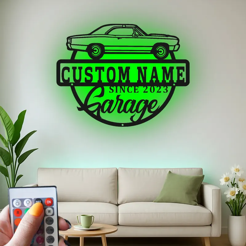 Insegna in metallo LED personalizzata per garage con auto muscolare regalo per appassionati di auto decorazione man cave 1