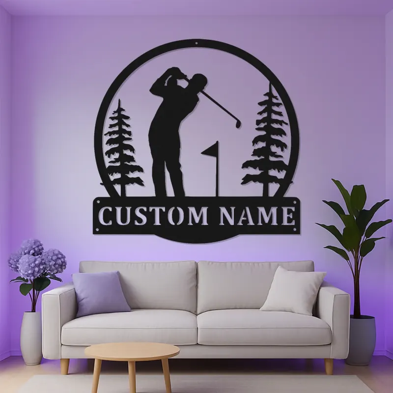 Cartel LED de golf personalizado | Decoración mural de metal a medida para sala de ocio | Decoración con nombre de golfista | Regalo para papá