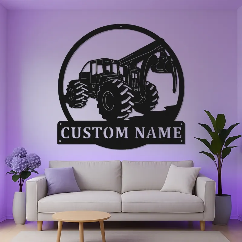 Cartel de metal personalizado para skidder | Arte mural de metal LED para cabaña | Regalo personalizado para leñadores y decoración forestal