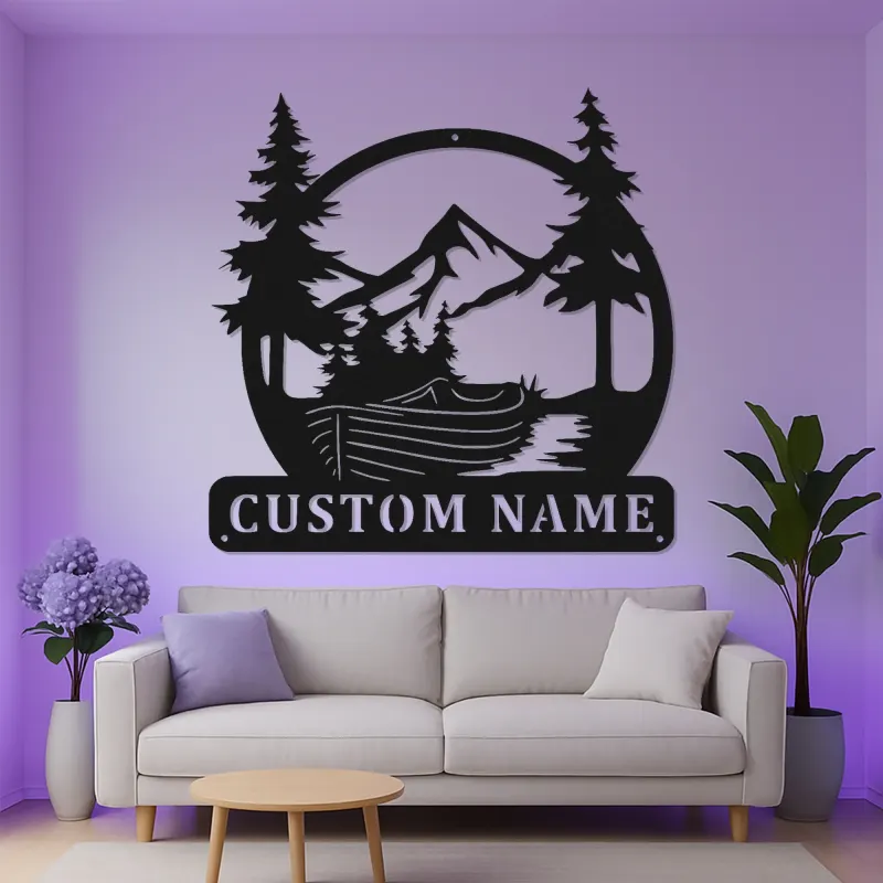 Personalized Mountain Metal Sign | LED Wall Art for Cabin Decor | Rustic Nature Scene for Lodge, Office & Home