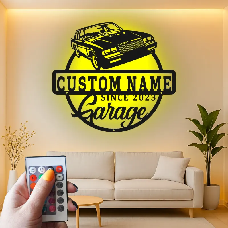 Insegna in metallo personalizzata con luce LED per auto classiche - Regalo per appassionati di auto, decorazione per garage