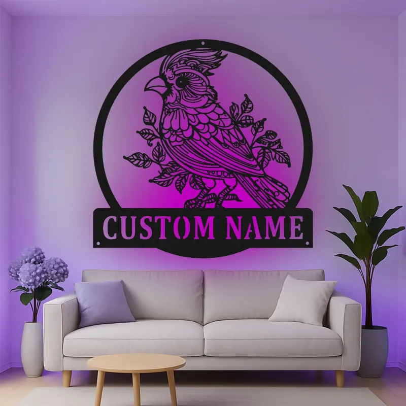 Personalisierte Vogel LED Licht Metall-Wandkunst – Geschenk für Naturfreunde, Schlafzimmer oder Wohnzimmer Dekor