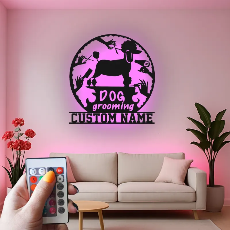 Insegna in metallo LED personalizzata per toelettatura di cani - Regalo per toelettatori - Decorazione per salone