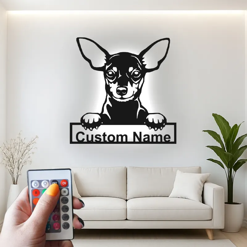 Décoration murale en métal personnalisée Chihuahua avec Rétroéclairage - Cadeau pour Amateurs de Chiens - Décor de Salon