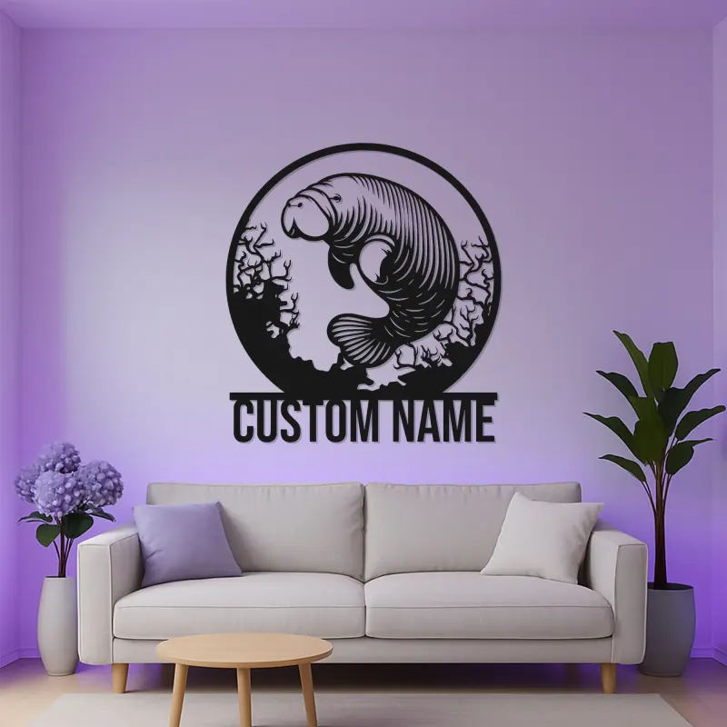 Arte da Parete Manatee in Metallo Personalizzata | Insegna LED per Mucca di Mare | Decorazione Nautica per Amanti dell'Oceano