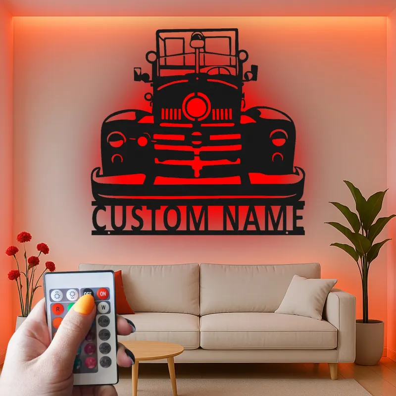 Personalisierte Vintage-Truck LED-Licht Metall-Wandkunst Geschenk für Auto-Enthusiasten Garagen-Dekor