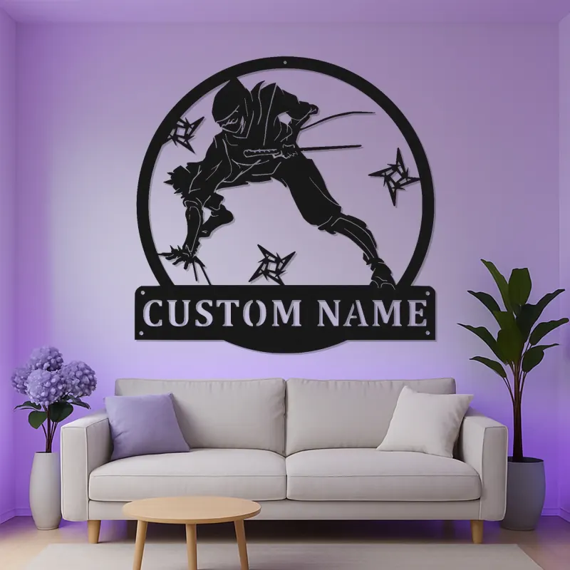 Cartel LED personalizado de ninja guerrero | Decoración mural de metal personalizada | Decoración de artes marciales para sala gamer y dojo