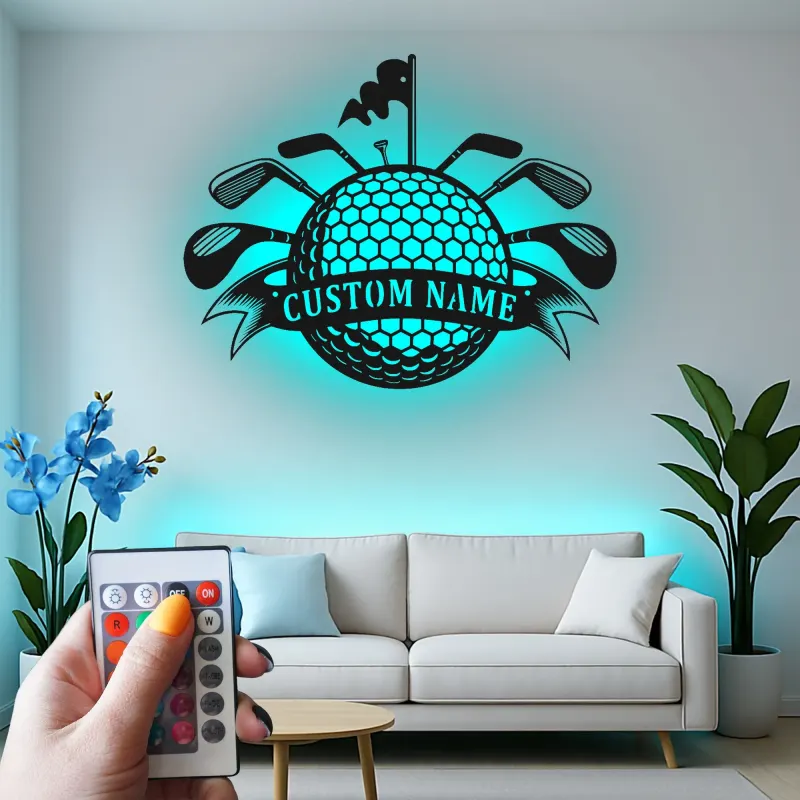 Cartel LED de golf personalizado | Decoración mural de metal personalizada para cueva del hombre | Regalo de golfista para él | Decoración para bar en casa