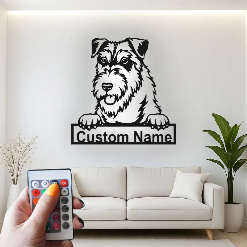 Insegna in metallo LED personalizzata Schnauzer regalo per amanti dei cani decorazione per soggiorno